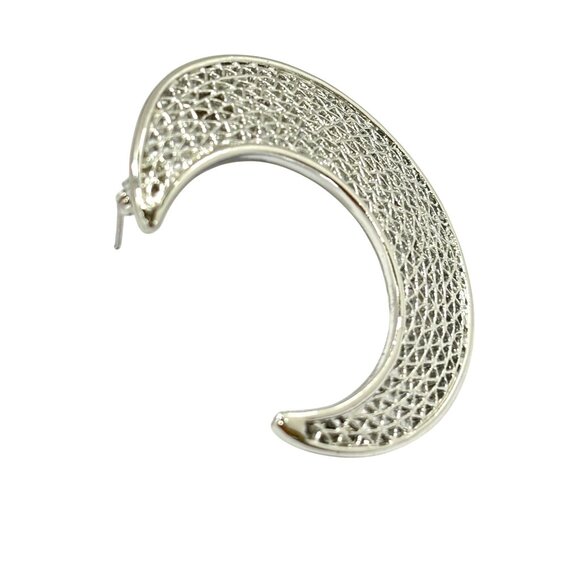 Sara Coventry MARKED Silver-Tone Crescent Moon Brooch With Lattice Design - Picture 8 of 9